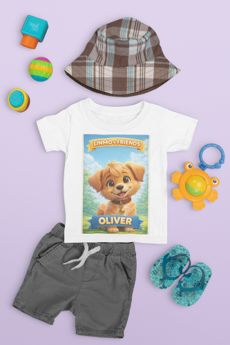 Toddler T-Shirt Personalized Cute Puppy “Oliver” Kids Tee (Linmo & Friends)