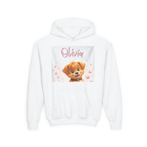 Personalized Kids Hoodie – Linmo & Friends Puppy Design with Custom Name (Olivia)